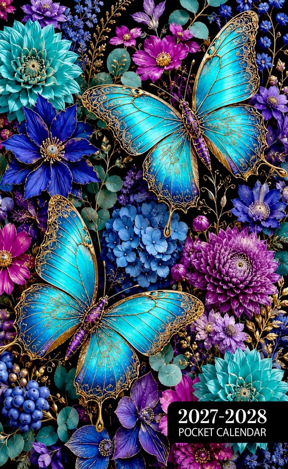 Pocket Calendar 2027-2028 for Purse: Small 2 Year Monthly Planner from January 2027 to December 2028 | Butterfly Flower Cover Design