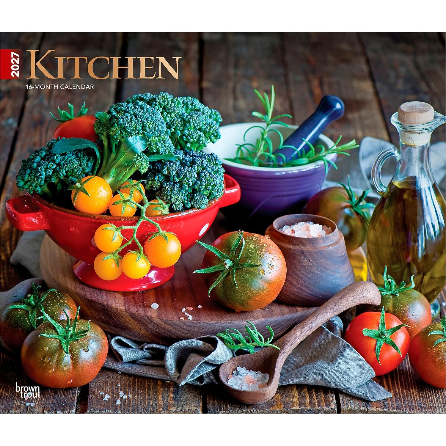 Kitchen | 2027 14 x 24 Inch (Hanging) Monthly Deluxe Wall Calendar | Foil Stamped Cover | Plastic-Free | BrownTrout | Cooking Home