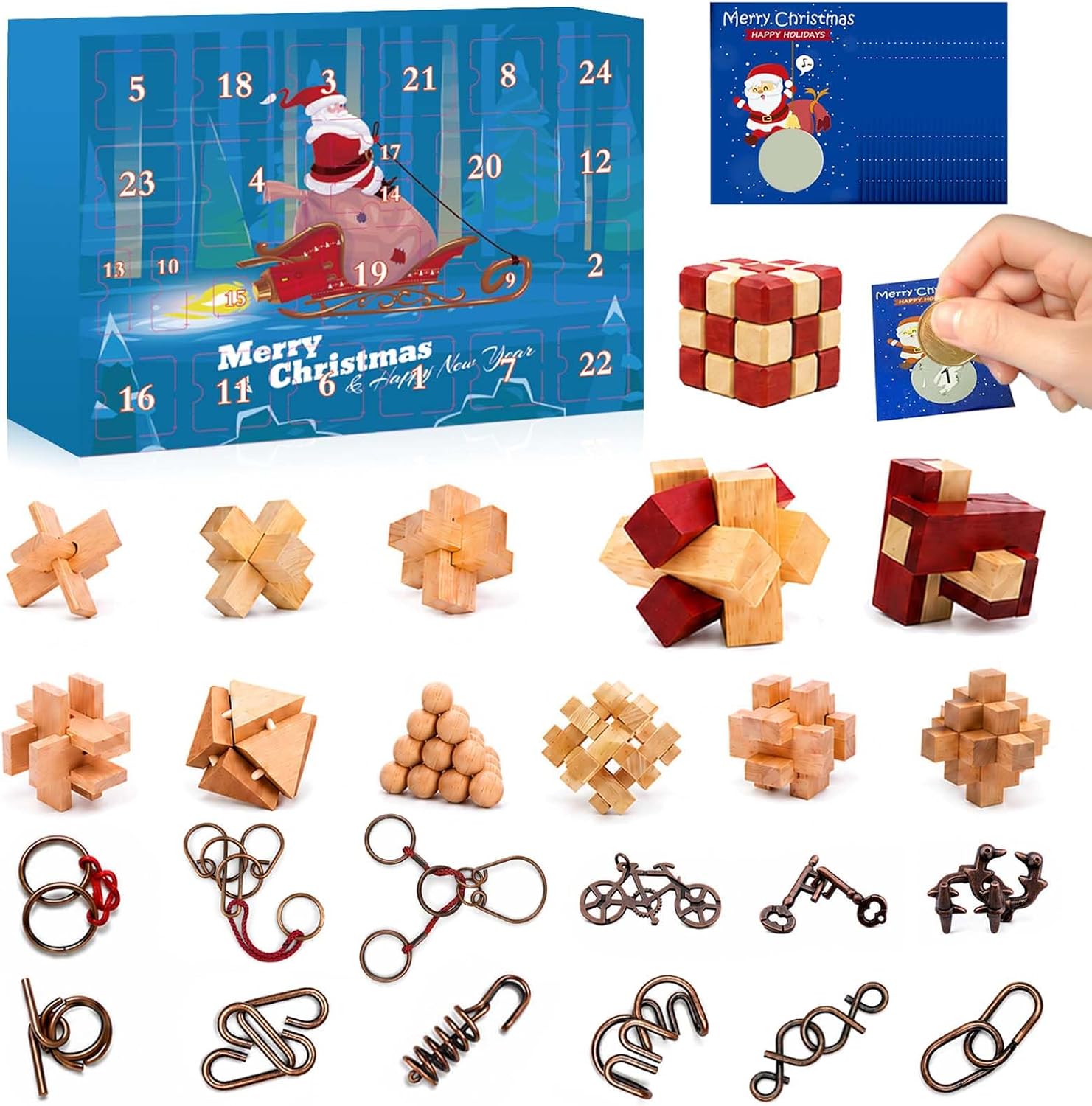 Advent Calendar 2026 for Kids Adults, Brain Teaser Puzzles Present Box, 24 Days Countdown Calendars for Boys Girls, Christmas Advent Calendar with Scratch Card