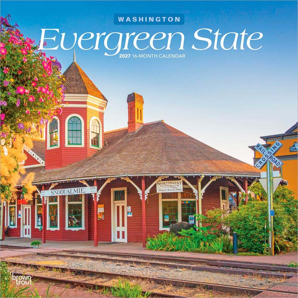 Evergreen State | Washington Places | 2027 12 x 24 Inch (Hanging) Monthly Square Wall Calendar | Plastic-Free | BrownTrout | USA United States of America Pacific West Coast State Nature