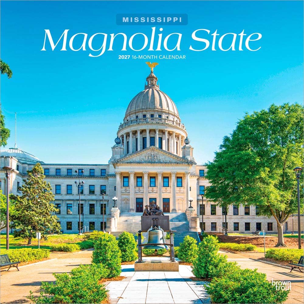Magnolia State | Mississippi Places | 2027 12 x 24 Inch (Hanging) Monthly Square Wall Calendar | Plastic-Free | BrownTrout | USA United States of America Southeast State Nature
