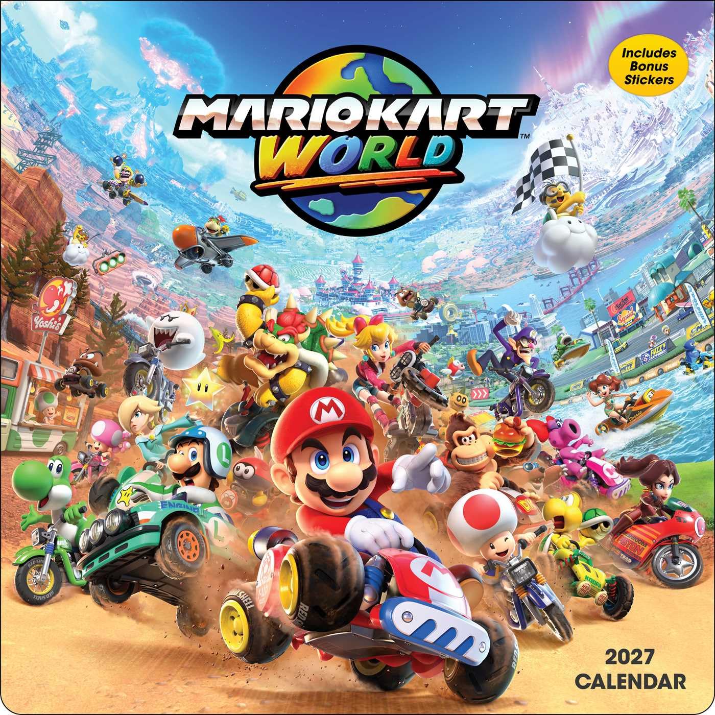 Mario Kart World 2027 Wall Calendar with Bonus Stickers