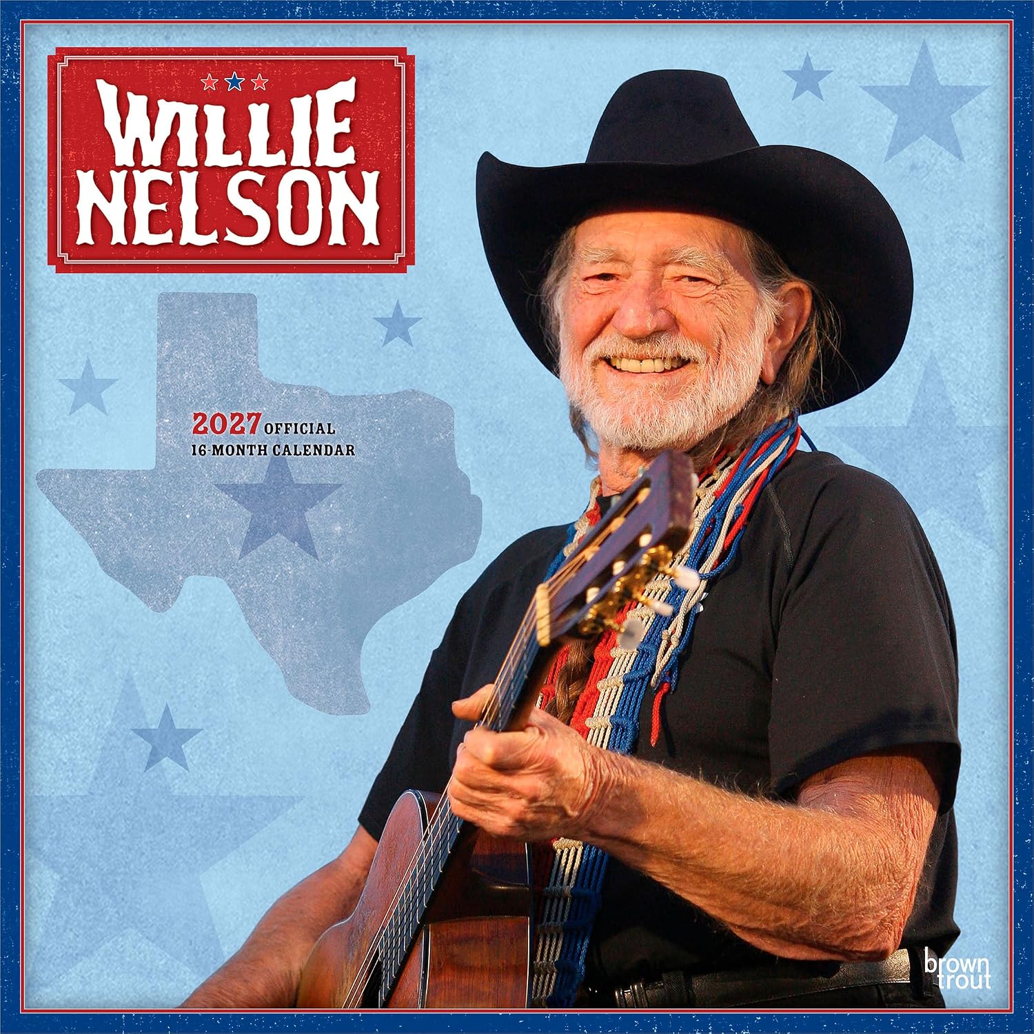 Willie Nelson OFFICIAL | 2027 12 x 24 Inch (Hanging) Monthly Square Wall Calendar | Plastic-Free | BrownTrout | Music Entertainment Songwriting